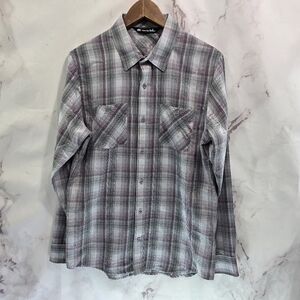 Travis Mathew Shirt Mens Medium Purple Gray Plaid Button Up Lightweight Long